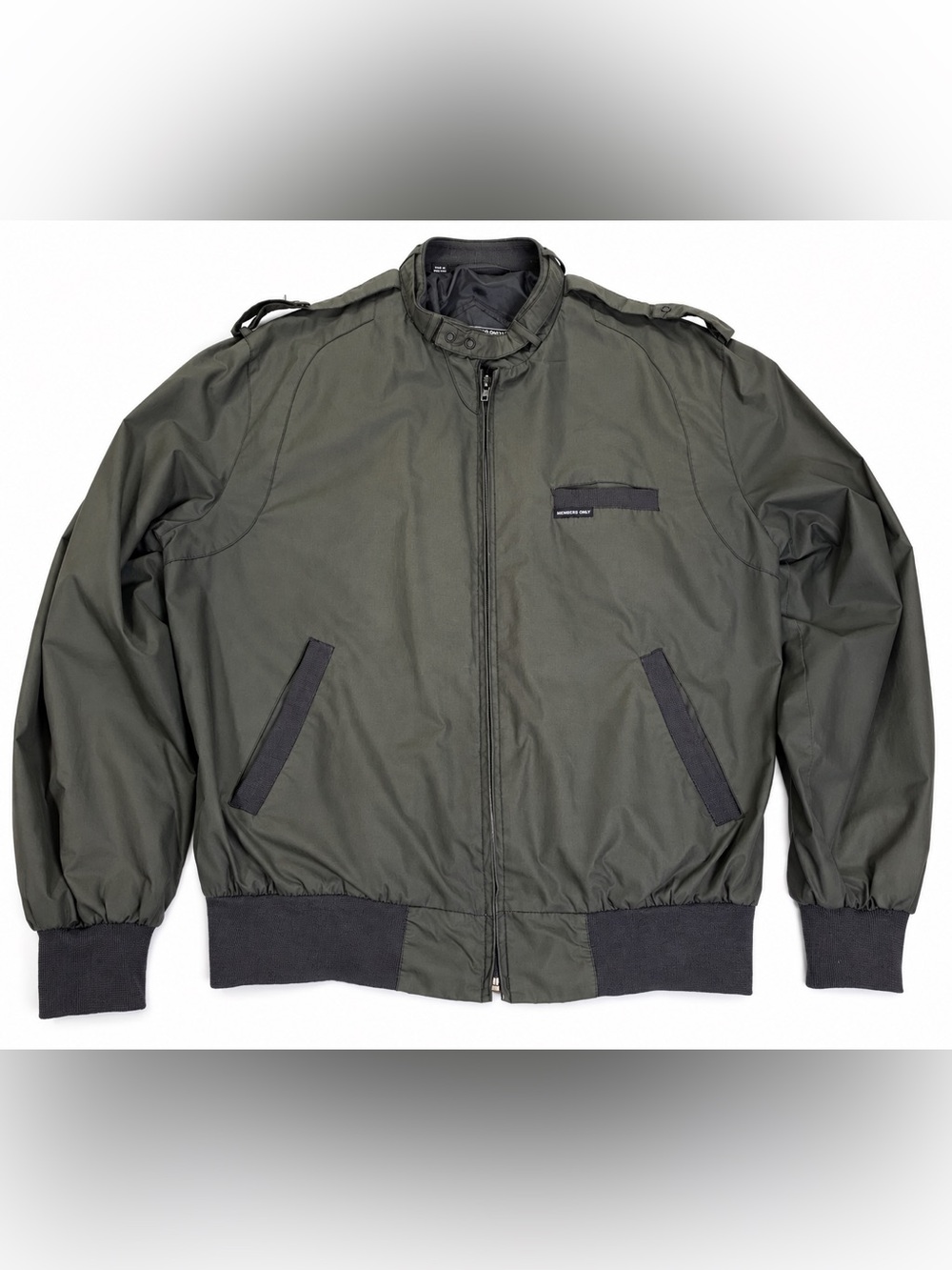 Vintage Members Only XLT Olive Green Racer Bomber Jacket Made Hong Kong